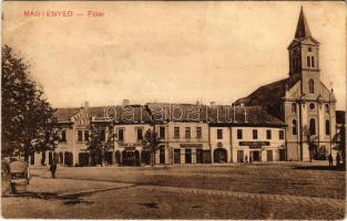 Nagyenyed, Aiud; Fő tér, Cirner I. József, Berkovits Béla, Ifj. Mélász János és társa üzlete. Cirner I. József saját kiadása / main square, shops (EB)