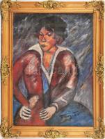 Tihanyi L jelzéssel: Női portré. Olaj, karton. Dekoratív fakeretben, 49×37 cm