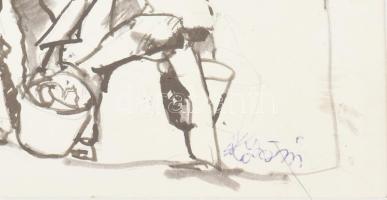 Kőrösi Papp Kálmán (1940): Hídépítők. Tus, papír, jelzett, hátoldalán autográf felirattal. Üvegezett...