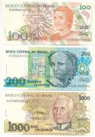 Brazília 1990. 100C + 200C + 1990-1991. 1000C T:UNC  Brazil 1990. 100 Cruzeiros + 200 Cruzeiros + 1990-1991. 1000 Cruzeiros C:UNC