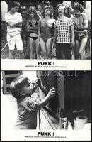 cca 1981 ,,Pukk!" című olasz filmburleszk jelenetei és szereplői, 11 db produkciós filmfotó nyomdatechnikával sokszorosítva, egyoldalas nyomással, kartonlapra, a használatból eredő (esetleges) kisebb hibákkal, 18x24 cm