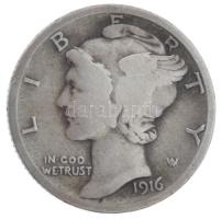 Amerikai Egyesült Államok 1916. 10c Ag "Mercury" T:VF 
USA 1916. 10 Cents Ag "Mercur...