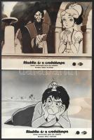 cca 1982 ,,Aladdin és a csodalámpa" című japán rajzfilm jelenetei, 7 db vintage produkciós filmfotó ezüst zselatinos fotópapíron, a használatból eredő (esetleges) kisebb hibákkal, a képek többsége foltos, elszíneződött, 18x24 cm