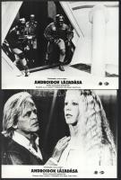 cca 1982 ,,Androidok lázadása" című amerikai sci-fi jelenetei és szereplői, 9 db vintage produkciós filmfotó ezüst zselatinos fotópapíron, a használatból eredő (esetleges) kisebb hibákkal, egy képen 5 cm-es megragasztott szakadás, 18x24 cm