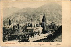 1906 Herkulesfürdő, Baile Herculane; vasútállomás. R. Krizsány 1. / Bahnhof / railway station