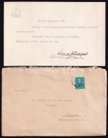 1938 Anna főhercegnő (1903-1976) köszönő levele Vértes O. József nyelvésznek címeres dombornyomott levélpapíron, borítékkal