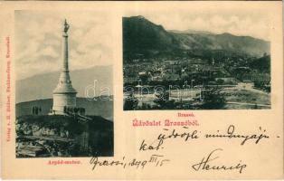 1899 (Vorläufer) Brassó, Kronstadt, Brasov; Árpád szobor, látkép. H. Zeidner kiadása / Hungarian Millennium monument, general view (vágott / cut)