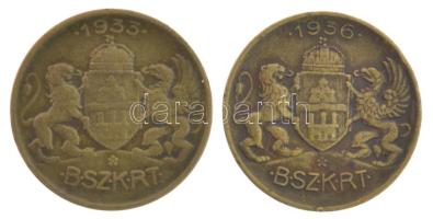 1933-1936. "BSZKRT (Budapest Székesfővárosi Közlekedési Részvénytársaság) Kisszakaszjegy" (2xklf) Cu közlekedési bárcák T:XF,VF ph