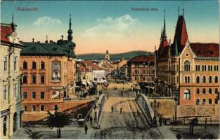 1917 Kolozsvár, Cluj; Wesselényi utca, híd, üzletek / street view, bridge, shops (EB)