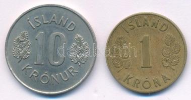 Izland 1946. 1K Al-Br + 1973. 10Kr Cu-Ni T:XF Iceland 1946. 1 Krona Al-Br + 1973. 10 Kronur CuNi C:XF