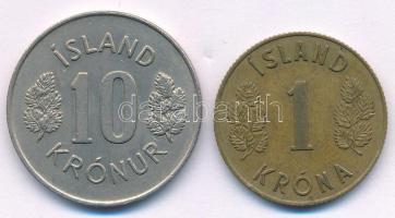 Izland 1962. 1K Al-Br + 1973. 10Kr Cu-Ni T:XF Iceland 1962. 1 Krona Al-Br + 1973. 10 Kronur Cu-Ni C:XF