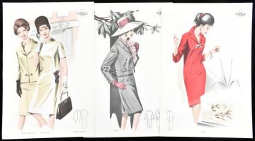 cca 1950 3 db Wemo Modes Internationales vintage divatkép, ofszet nyomat, papír, egyik lap szélén egészen apró foltokkal, 32x21,5 cm