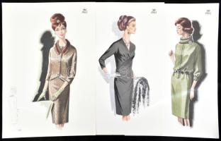 1965 3 db vintage női divatkép, ofszet nyomat, papír, 34x24 cm