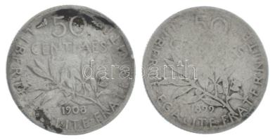 Franciaország 1899-1908. 50c Ag (2xklf) T:F France 1899-1908. 50 Centimes Ag (2xdiff) C:F