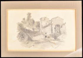 19. sz. vége, Keleti Zoltán: Malom. Ceruza, papír, foltos, jelzéssel, 35x24 cm