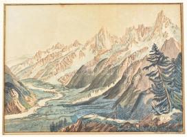 Jacob Xaver Schmuzer (1713-1775): Magashegyi táj. Rézmetszet, papír, 22x16 cm
