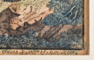 Jacob Xaver Schmuzer (1713-1775): Magashegyi táj. Rézmetszet, papír, 22x16 cm