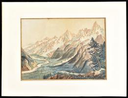 Jacob Xaver Schmuzer (1713-1775): Magashegyi táj. Rézmetszet, papír, 22x16 cm