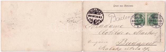 1902 Konstanz, Alpenpanorama vom Stadtpark, Hafen u. Stadt vom See gesehen / general view, mountains...