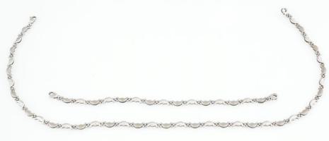 Arany (Au) 14K fehérarany holdmintás karkötő és nyaklánc, jelzett, h: 19 és 45,5 cm, nettó: 19,5 g