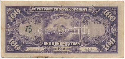 Kínai Köztársaság / Farmers Bank of China 1941. 100Y "BC 657543" T:F 
Republic of China /...