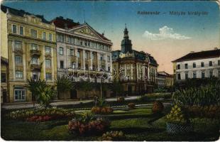 1917 Kolozsvár, Cluj; Mátyás király tér, Takarékpénztár / square, savings bank (kopott sarkak / worn corners)