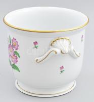 Herendi kaspó. Virágmintás, másodosztályú, jelzett, hibátlan, d: 19,5 cm, m: 16,5 cm