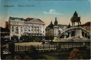 1917 Kolozsvár, Cluj; Mátyás király tér és szobor, gyógyszertár / square, monument, pharmacy (EK)