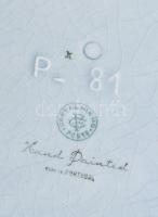 Hatalmas portugál szüreti mintás fajansz falitányér, jelzéssel, hibátlan, mázrepedésekkel, d: 48 cm