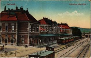 1918 Kolozsvár, Cluj; Pályaudvar belső része, vasútállomás, vonat. Vasúti levelezőlapárusítás 20. sz. 1916. / railway station, train (EB)