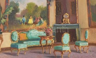 B. Gábor... jelzéssel: Enteriör. Olaj, fa. 32x28 cm Sérült keretben