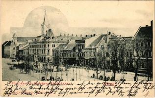 1901 Kassa, Kosice; Fő utca, Andrássy kávéház, piac, keztyű gyár. Divald / main street, cafe shop, market (EB)