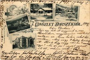 1899 (Vorläufer) Borszék, Borsec; Főkút, Lázár fürdő, Kossuth kút, Villa csoport / spa, spring source, bath, villas. Art Nouveau, floral (lyuk / pinhole)