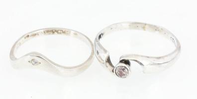 Ezüst(Ag) köves gyűrű, 2 db, jelzett, méret: 53, bruttó: 2,7 g