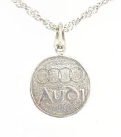 Ezüst(Ag) csavart walles nyaklánc, jelzett, h: 50 cm, Audi medállal, jelzett, h: 50 cm, d: 2,2 cm, nettó: 11,2 g