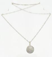 Ezüst(Ag) csavart walles nyaklánc, jelzett, h: 50 cm, Audi medállal, jelzett, h: 50 cm, d: 2,2 cm, n...