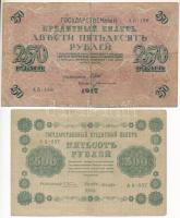 Orosz Birodalom 1917. 250R. Szign.: Shipov + Szocialista Szövetségi Szovjet Köztársaság 1918. 500R T:F  Russian Empire 1917. 250 Rubles. Szign.: Shipov + Russian Socialist Federated Soviet Republic 1918. 500 Rubles C:F  Krause 36., 94