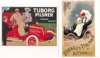 6 db MODERN reprint motívum képeslap: autós és autóversenyes reklámok / 6 modern reprint motive postcards: automobile and car race advertisement