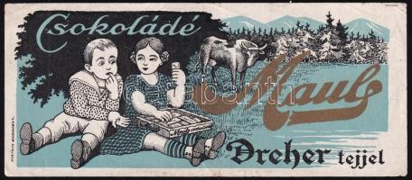 cca 1920-1930 Maul csokoládé Dreher tejjel, dekoratív számolócédula, Bp., Piatnik-ny.