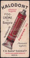 cca 1920 Kalodont fogkrém és szájvíz, színes litho számolócédula, hajtásnyommal, kis szakadásokkal