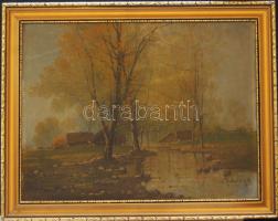 Mesterházy Dénes őszi vidék olaj-farost festménye, díszes fa keretben (51 x 41cm)