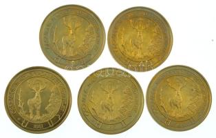 DN "Országos Vadászati Védegylet - 1881" egyoldalas, vert fém emlékzseton (23mm) (5db) T:UNC patina