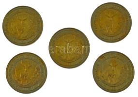 DN &quot;Országos Vadászati Védegylet - 1881&quot; egyoldalas, vert fém emlékzseton (23mm) (5db) T:UNC patina