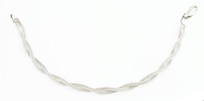 Ezüst(Ag) kétszálas fonott kígyó karkötő, jelzett, h: 19 cm, nettó: 4,1 g