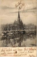 1907 Lugos, Lugoj; Református templom télen. Nemes Kálmán kiadása / Calvinist church in winter (fa)