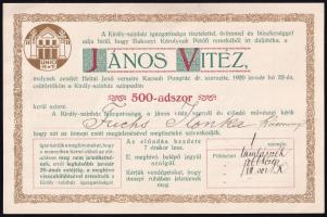 1920 Király színház Fedák Sári - János vitéz 500. előadása meghívó