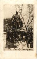 1940 Nagykároly, Carei; Kölcsey szobor / statue. photo + 1940 Nagykároly visszatért So. Stpl. (vágott / cut)