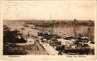 1913 Copenhagen, Kobenhavn; Udsigt over Rheden / harbour, steamships (EK)