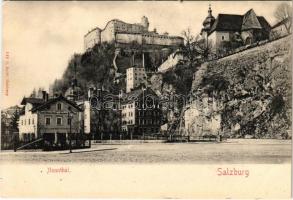 Salzburg, Nonnthal, Josef Wittig Dampf-Färberei Dekatur & chemische / street view, shop, castle. G. Baldi 142.