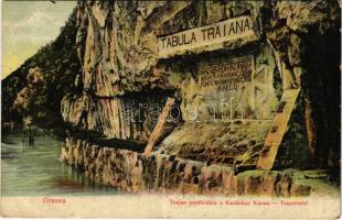 1911 Orsova, Trajan emléktábla a Kazánban / Kazan, Trajantafel / Cazane, Tabula Traiana / monument, gorge (szakadás / tear)